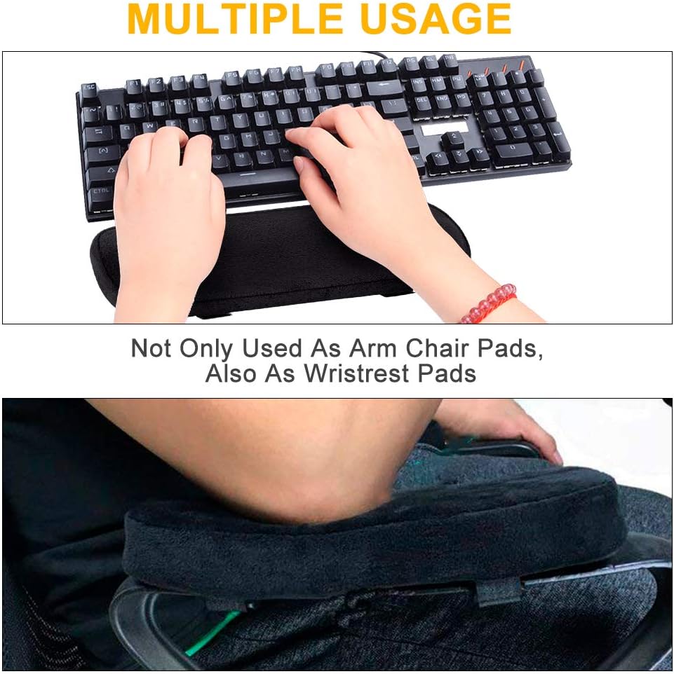 INTSUN Armrest Pad 2Pcs Padded Armrest Cushion Universal Arm Rest Pads with Adjustable Hook & Loop Fastener Elbow Pillow Memory Foam Arm Chair Covers for Office Chair, Wheelchair, Gaming Chair (Black) : Office Products