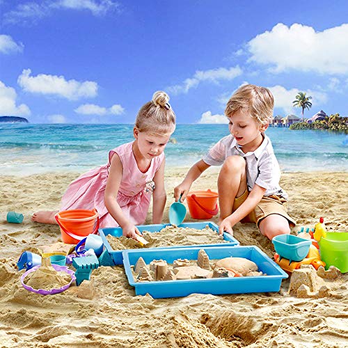 CeleMoon 14pcs Beach Sand Toys Set Soft Plastic Material Sets Including Sand Truck, Bucket, Shovels, Rakes, Castle Molds for Kids Toddlers Outdoor Play - Thumbnail 4