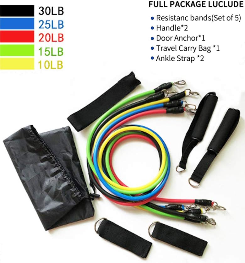 11 Pack Resistance Bands Set,Include 5 Stackable Exercise Bands with Door Anchor, Ankle Straps, Carrying Case & Guide Ebook for Resistance Training, Home Workouts,Physical Therapy,Yoga