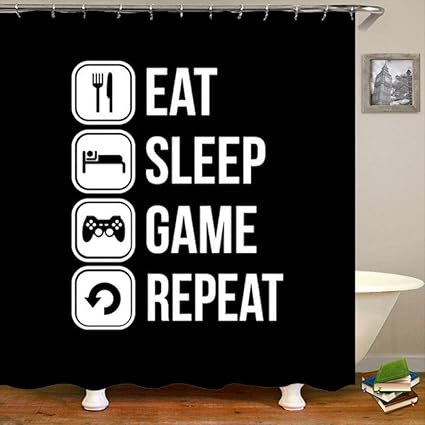 Zxcyl Mangez Sommeil Jeu Repetez Cool Rideaux De Douche Pour Gamer Drole Jeu Video Gaming Rideaux De Bain Salle De Bains Accessoires Decor A La Maison Cadeaux 0 180 Cm Amazon Fr