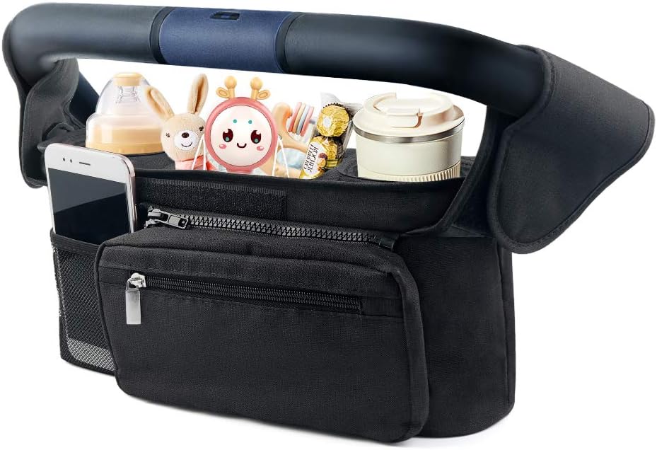 Mestron Universal Stroller Organizer Bag with Insulated Cup Holder- Detachable Zippered Bag & Adjustable Strap, Fits for All Baby Stroller Models like Uppababy, Baby Jogger, Britax, Bugaboo: Home Improvement