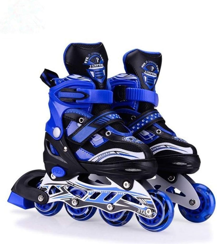 Hebrik™ Inline Skates L (38-43) Size Adjustable All Pure PU Wheels with Aluminum-Alloy which is Strong with LED Flash Light on Wheels. (Age Group 6 -14 Years). (Blue)