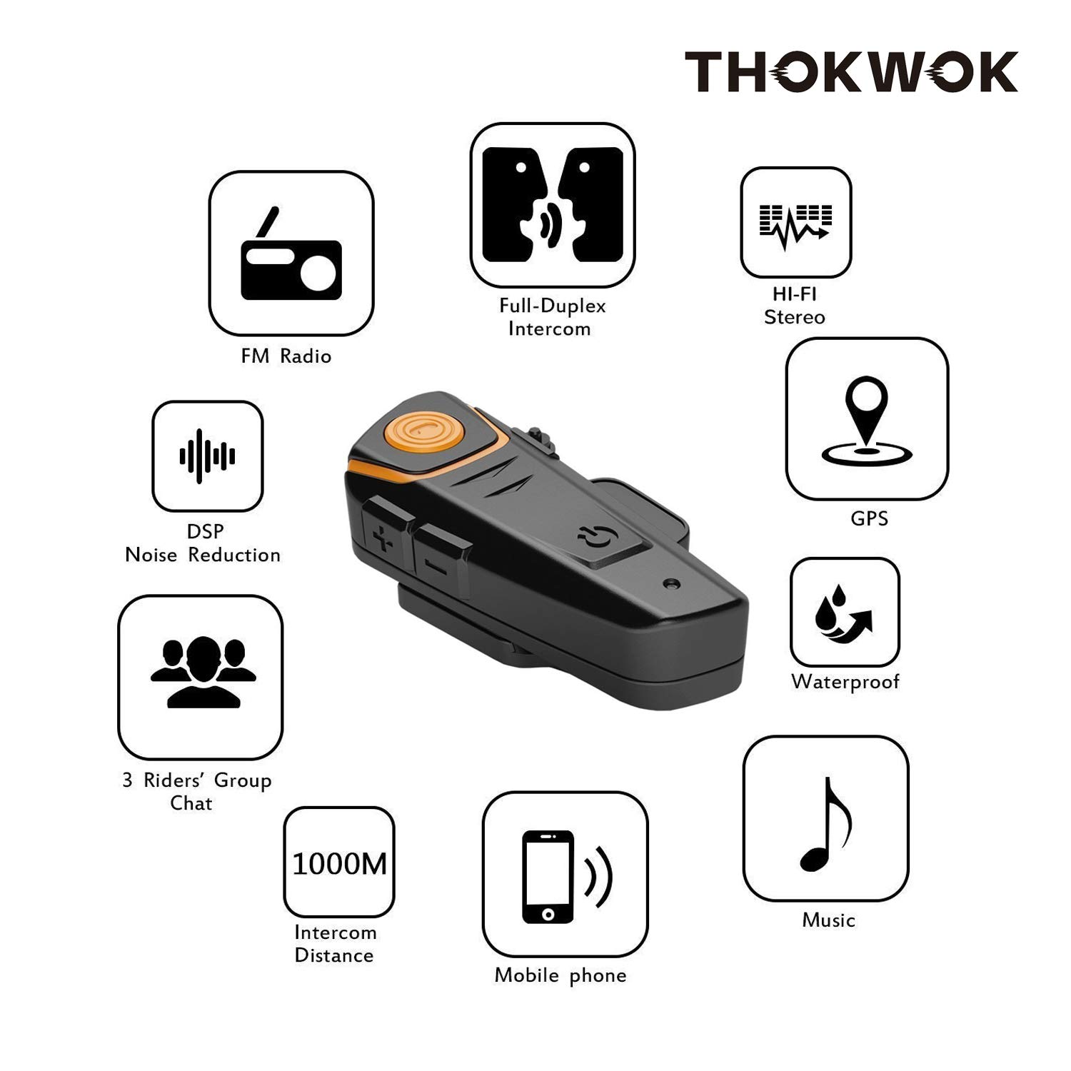 Thokwok Motorcycle Bluetooth Headset, BTS2 1000m Helmet