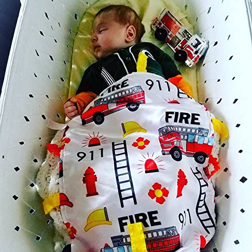 Sensory Baby Tag Blanket, Fire Fighter, Fire Rescue Squad Blanket 14x18 Lovey ...