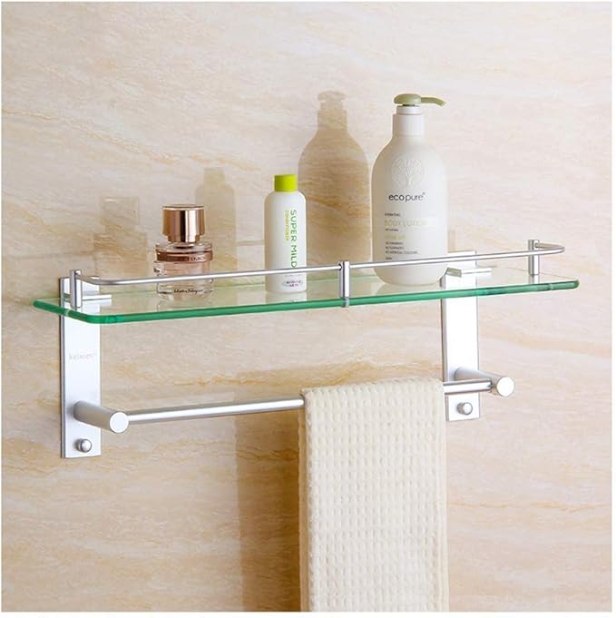 Glasregal quadratisches Badezimmer-Regal mit Handtuchstange und Stange