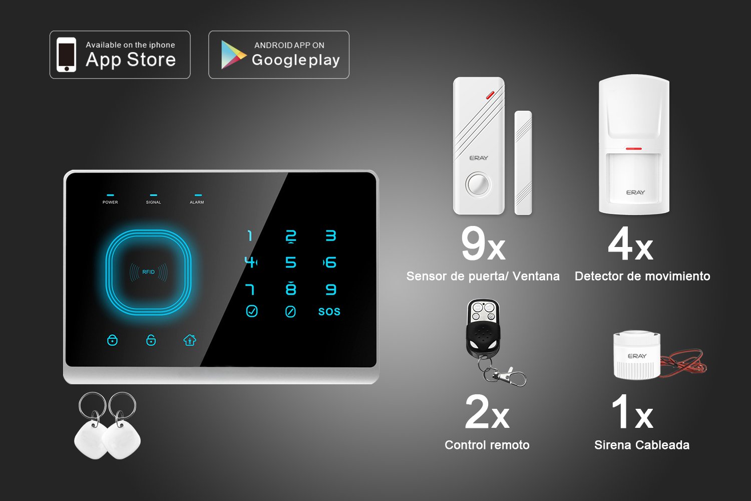 Eray MG Sistema de Alarma GSM Inalámbrica RFID Tarjetas Antimanipulación Servicio 