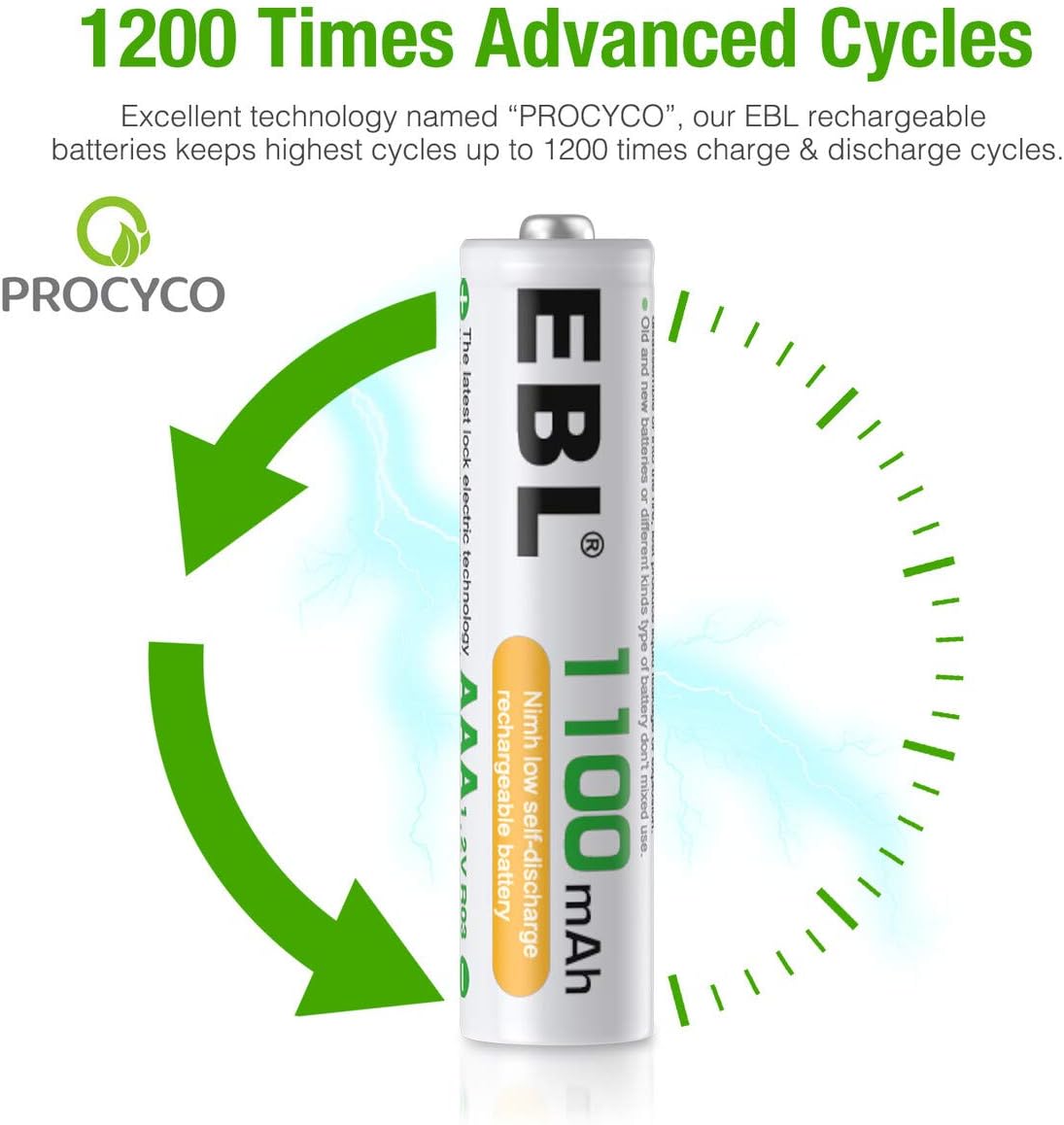 EBL 8 Pack AAA Ni-MH Rechargeable Batteries AAA Batteries ProCyco Technology (Typical 1100mAh, Minimum 1000mAh): Electronics