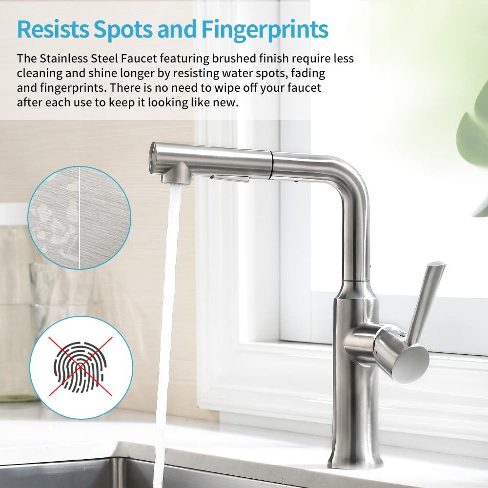 Kitchen Faucet with Pull Out Sprayer in Stainless Steel, Crea Pot Filler Faucet with Magnetic Pull Out Sprayer, Bar Sink Faucet - - 