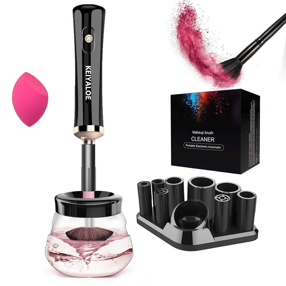 Makeup Brush Cleaner and Dryer Machine Automatic Makeup Brushes Deep Cosmetic Brush Spinner with 8 Size Rubber Collars Holder Quick Easy Cleaning and Drying