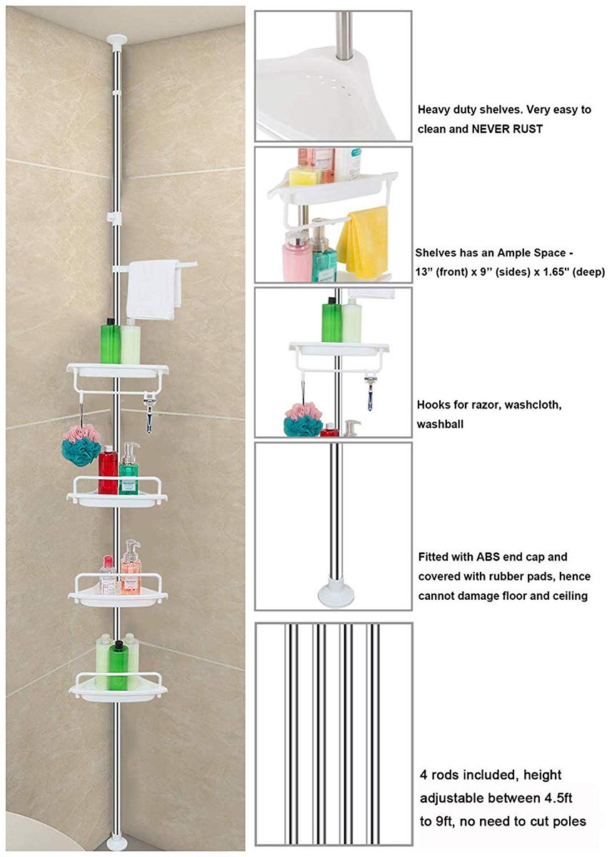 Tension Stainless Steel Corner Shower Caddy Pole for Bathroom Kitchen