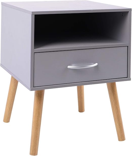 Bedside Table One Drawer Storage Wood Small Side Table End Table Iron Gray Amazon Co Uk Kitchen Home