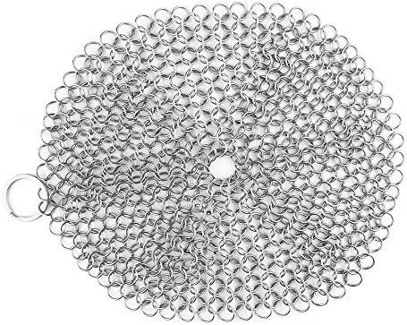 7 Inch Round Cast Iron Cleaner Premium Stainless Steel Chainmail Scrubber
