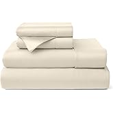 Cosy House Collection 100% Rayon Derived from Bamboo Bed Sheet Set - Cooling, Breathable, Silky Soft 4-Piece Deep Pocket Bedding Set (Queen, Cream)
