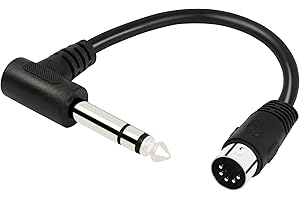 PNGKNYOCN 1/4 Inch to DIN 5 Pin Cable 90 Degree 6.35mm Male to MIDI 5Pin Male TRS Stereo Audio Cable for Speaker, Amplifier, 
