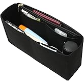 Surblue Purse Organizer Insert for Handbags, Felt Bag Organizer with Zippers Handbag Shaper Pouch for Classic 19 Flap Bag, Marmont, Onthego,(Black, Slender M)