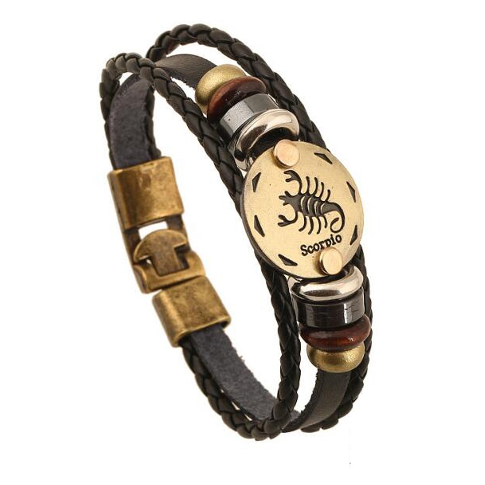 MeiPing Zodiac Constellation Astrology Charm Bracelet Leather Bracelet, One Size, Leather, One Size, Leather โ image 1