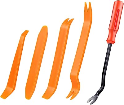 AQSQWQ 5 Pcs Car Trim Removal Tools Kit Orange with Screwdriver