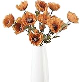 Uznaeoi 6Pcs Fall Artificial Poppy Flowers Orange Fake Poppy Flowers with Long Stems Faux Silk Flower for Bridal Wedding Bouquets Floral Arrangements Centerpiece Table Home Party Decorations (Orange)