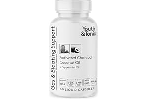 Youth & Tonic Activated Charcoal Pills for Bloating and Gas Relief to Soothe The Stomach and Digestive System Detox with Peppermint & Organic Coconut Oil, for Men & Women - 60 Liquid Capsules