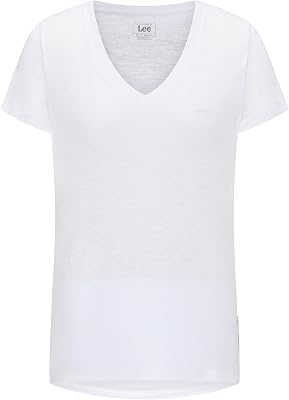 - Tee Shirt Femme - Coupe Regular - V Neck Tee - Blanc Éclatant