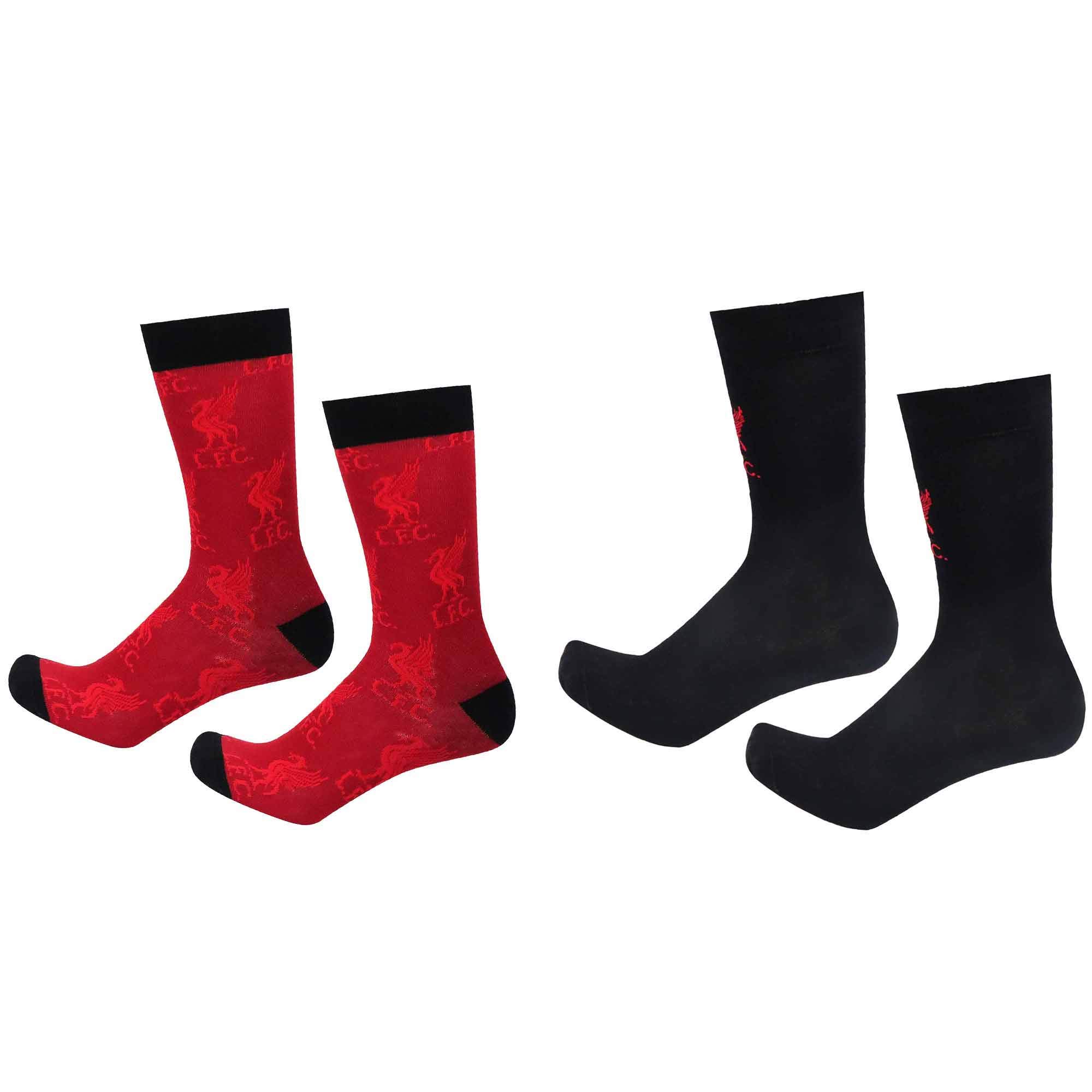 Official Twin Pack of Mens Liverpool Football Crest Socks, 4 pieces, (Adults Size 8-11)