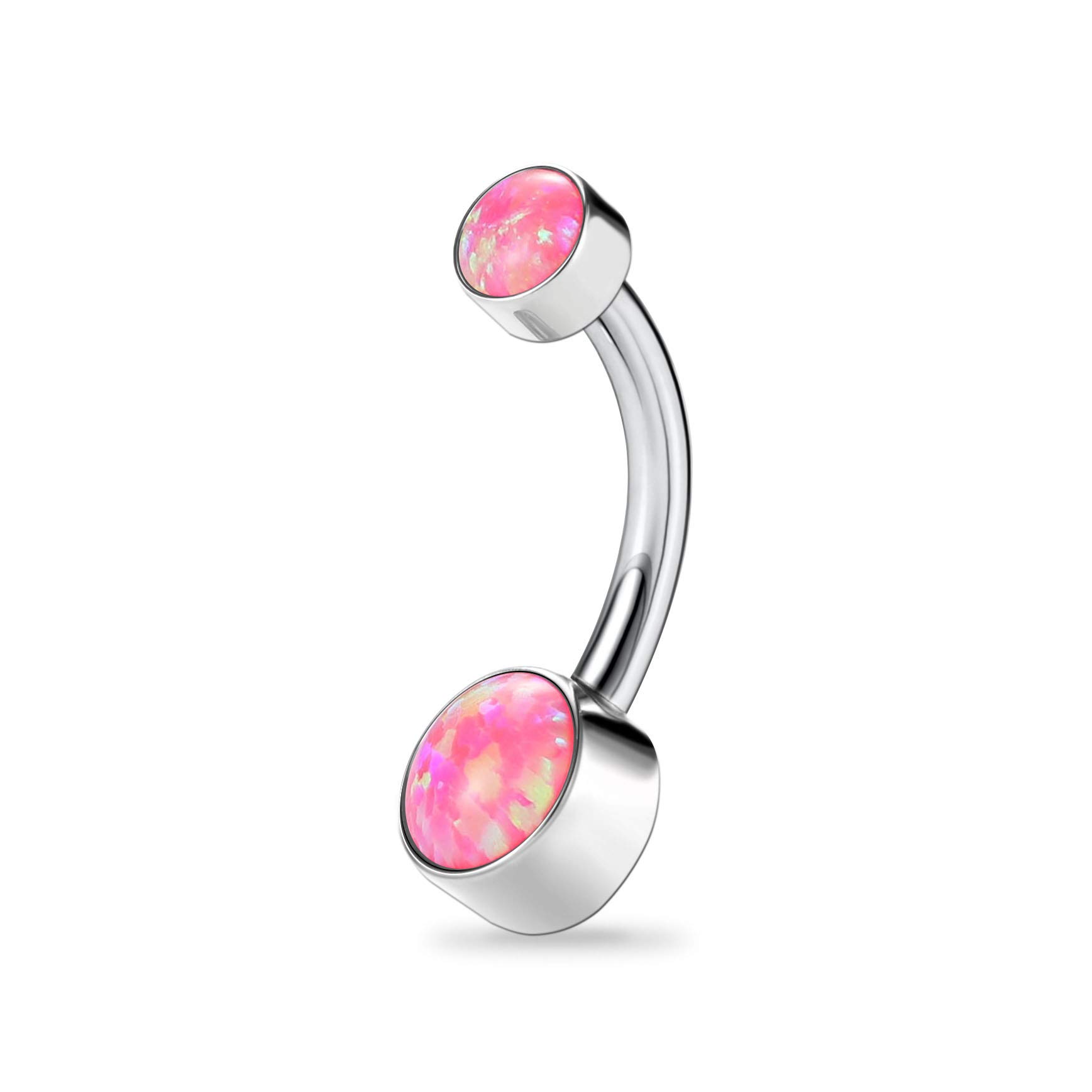 hengkaixuan Navel Piercing Ring 14G (1.6mm) G23 Titanium Steel Pink opal Double White Water Drop opal Prong Set Belly Button