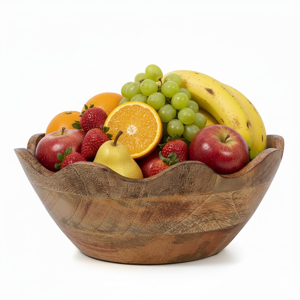 Photo 1 of ***SEE CLERK COMMENTS*** Mela Artisans Medium Scalloped Decorative Wooden Bowl | 10 Inch Mango Wood Fruit & Serving Bowl | Natural Grain Texture | Ideal for Kitchen Counter | Snacks | Desserts | Bread | Handcrafted Decor
