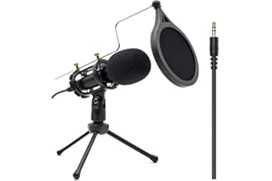 LOOYUAN Condenser Recording Microphone, 3.5mm Plug Mic for PC, Broadcast Microphone for Singing, Gaming, Computer, Desktop, Laptop, MAC Windows, Online Chatting, Podcast, Skype, YouTube