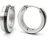 Stainless Steel Curved Face Round Hoop Earrings Half Black Gold-tone 16mm