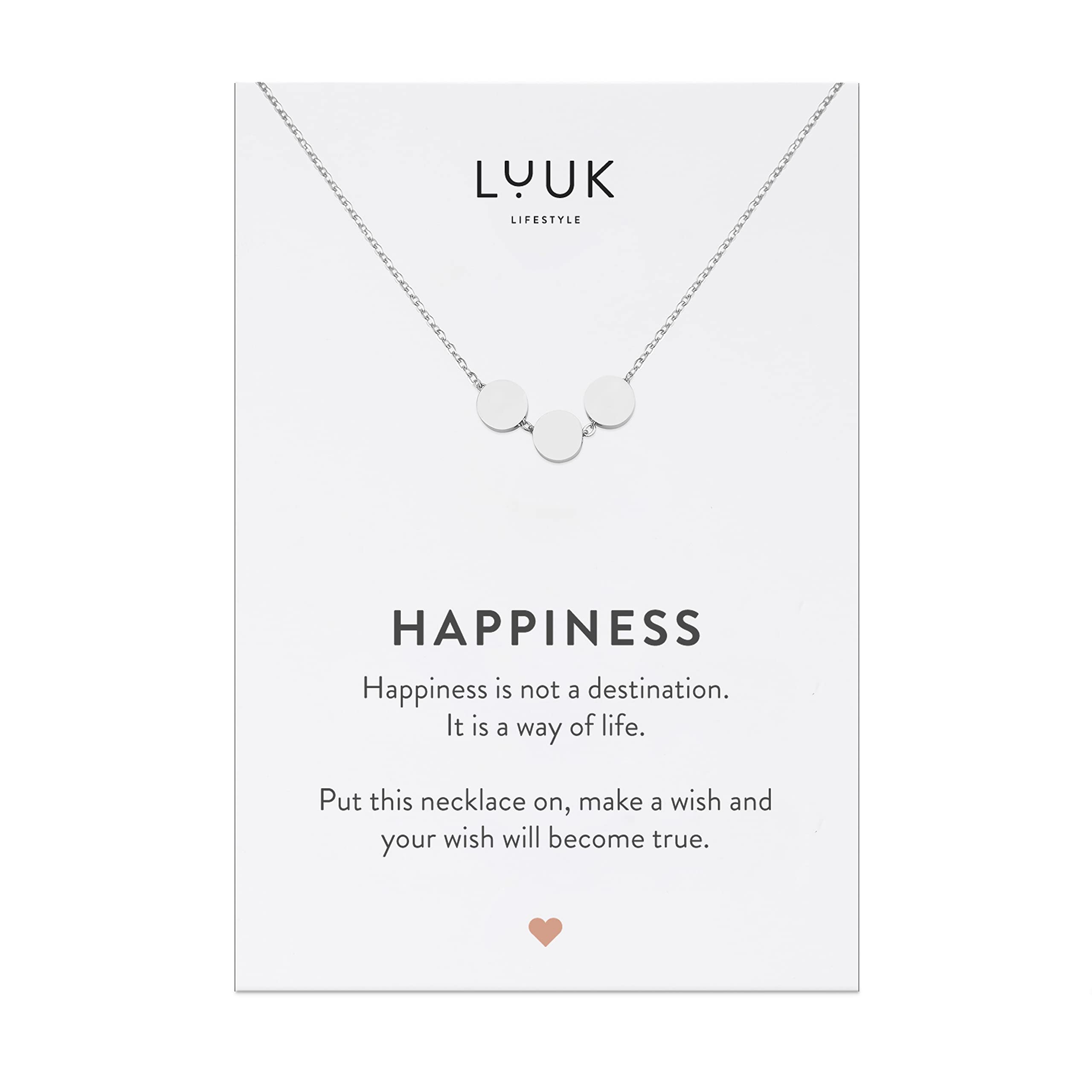 LUUK LIFESTYLE Stainless Steel Pendant Necklace for Women Waterproof 50cm Chain Modern Necklace Gift for Her Silver Coin