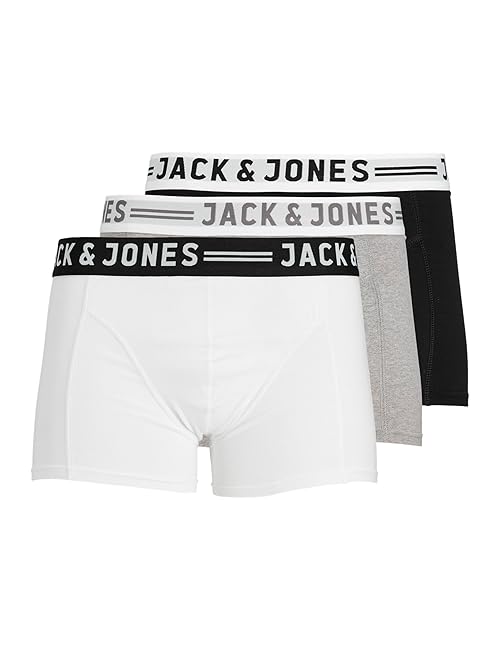 Jack & Jones Men's Sense Trunks 3-pack Boxer shorts, Light Grey/Black/White, XL UK