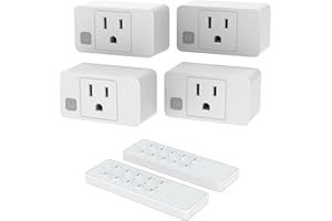 GMORNXEN Remote Control Outlet Switch Wireless On Off Power Plug, Electrical Outlet Sockets 230ft RF Range 1800W, Remote Light Switch Kit for Household Appliances, 4 Outlets + 2 Remote