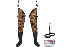 OUZONG Fishing Hip Waders for Men Women with Boots Waterproof Lightweight 2-Ply PVC/Nylon Bootfoot for Fishing Hunting