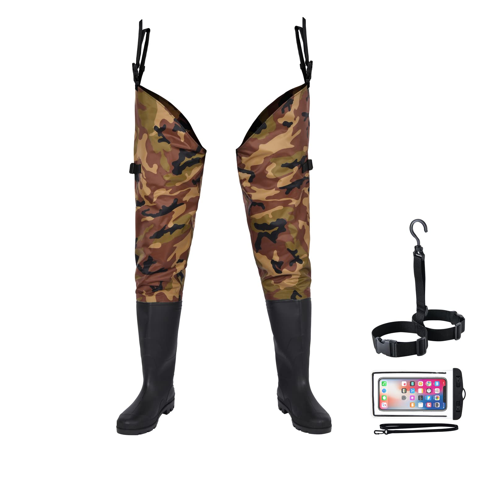 Photo 1 of Fishing Hip Waders for Men Women with Boots Waterproof Lightweight 2-Ply PVC/Nylon Bootfoot Cleated Hip Boots Wader for Fishing Hunting (Camo, 13)