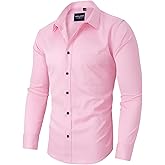 Alimens & Gentle Men's Dress Shirts Long Sleeve Stretch Shirts Solid Button Down Shirt with Pocket