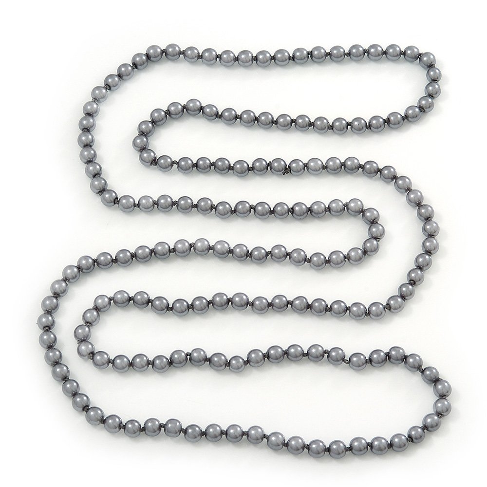 Avalaya 8mm Long Grey Glass Bead Necklace/ 140cm L