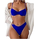 SweatyRocks Women's 2 Piece Bikini Set Spaghetti Strap High Cut Push Up Underwire Swimsuit