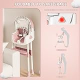 UBRAVOO 3-in-1 Baby High Chair Foldable Pink Dining Chair Tray Toy Rack view 7
