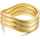 RAUCHBE Chunky Gold Bangle Bracelets for Women Hammered Texture Cuff Bangles Wrist Wrap Bangle Bracelet Jewelry