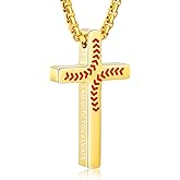 VULETO Baseball Bible Verse Cross Necklace for Boys Men, Stainless Steel Cross Pendant Baseball Valentines Christian Religious Jewelry Christmas Gifts for Teen Boys Kids Teens
