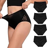 INNERSY Women's High Waisted Lace Nylon Underwear Soft Full Coverage Brief Panties 4 Pack