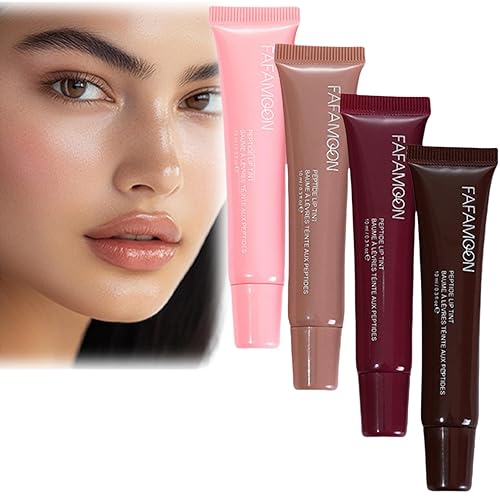 4 Colors Peptide Lip Tint,Hydrating Lip Gloss,Nourishing Tinted Lip Balm,Lip Oils to Reduce Lip Lines,Non-Greasy Plumping Lip Gloss,Smooth Lip Gloss Sets for Women,Long Lasting Hydrating Lip Tint Balm