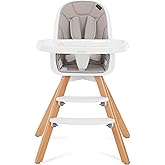Evolur Zoodle 2 in 1 Baby High Chair in Light Grey, Easy to Clean, Adjustable and Removable Tray, Compact and Portable Conver