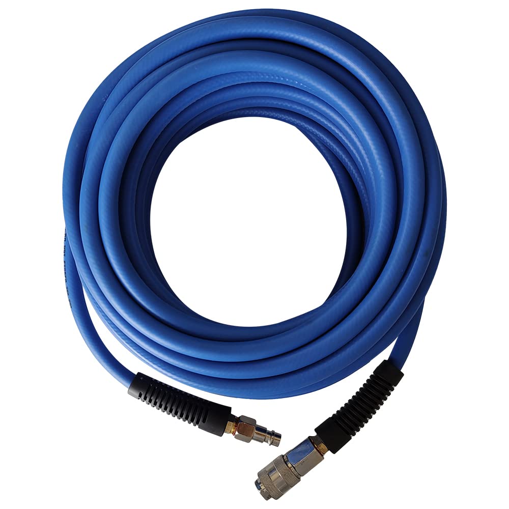 aunstarwei PVC/Rubber Hybrid Air Hose Blue with 1/4" Europe Steel Quick Coupler and Plug Fittings, 15m Length
