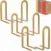 Chunful 6 Pcs Metal Bookends, Gold, Round | Small Bookends Decorative, Book Shelf Organizer, Minimalist Design Stopper, Back to School, Office, Home