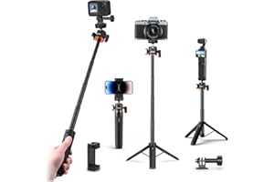 Mini Tripod for Camera Phone, 21” Desktop Tabletop Travel Small Selfie Stick Vlog Extension Rod with Phone Clip, 360° Ball He
