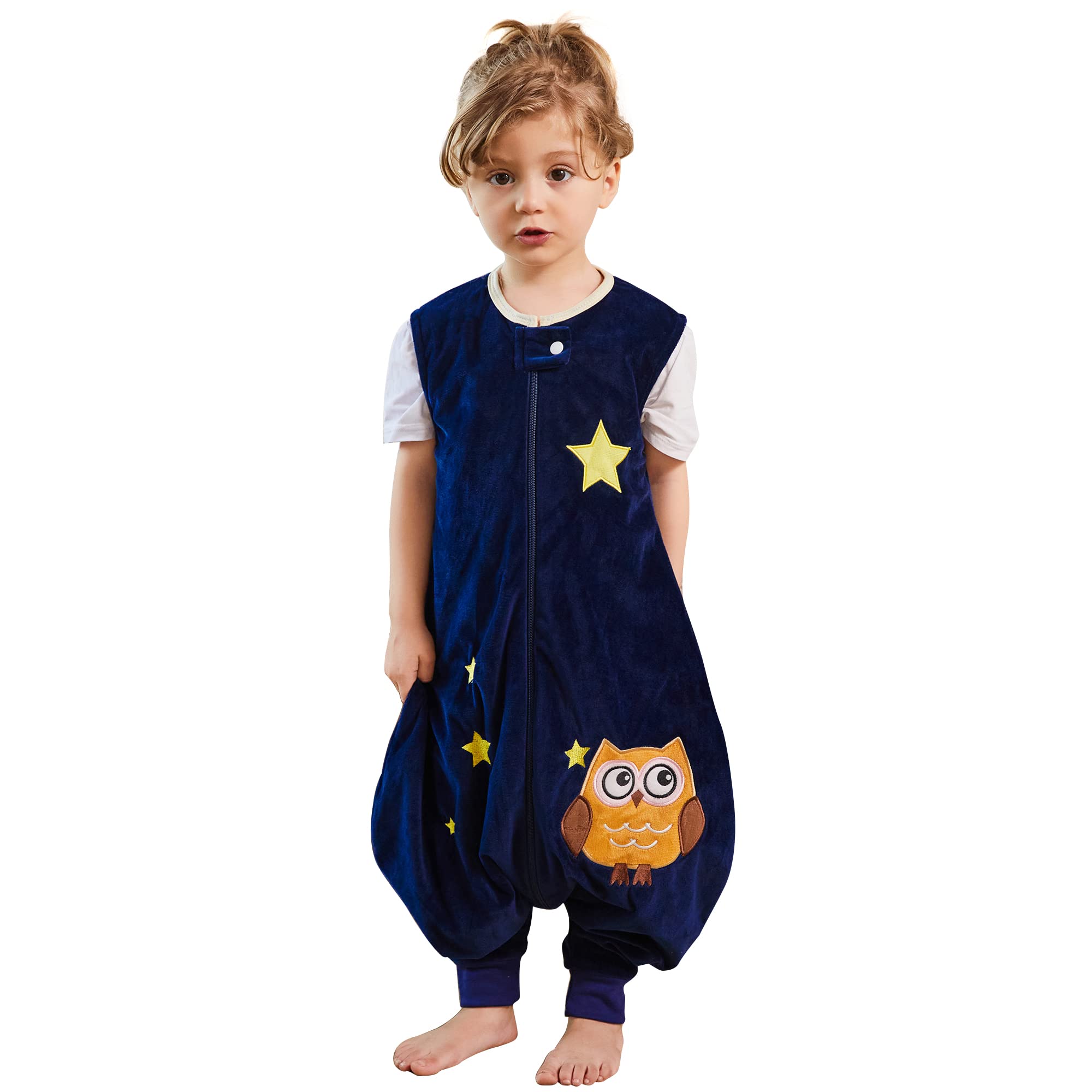 COOKY.D Unisex Sleeveless Baby Boys Girls Zip Toddler Breathable Wearable Blanket Sleeping Bag With Feet 2-4 Years,Dark Blue Owl