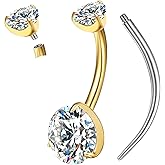 VOJO Moissanite Belly Button Ring, Titanium Navel Piercing Bar with Internally Threaded Barbell for Women