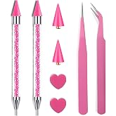 8 Pink Rhinestone Picker Tool Set - 2 Pcs Dual-Head Wax Pens with 2 Wax Tips and 2 Pink Tweezers, Wax Pencil for Rhinestones, Crystal Diamond Pickup Tool for Nail Art, Gem and Crystal Application Kit
