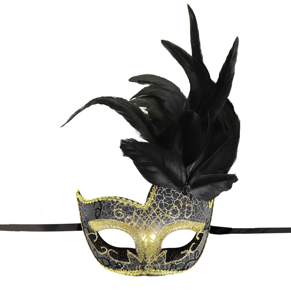 Masquerade Mask Vampire Venetian Mask Carnival Halloween Eye Mask Halloween Costume Accessories Mardi Gras Mask with Feather Day of The Dead Mask Mardi Gras Fancy Dress Cosplay Dance Party Prom